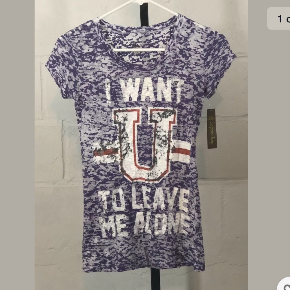 Copper Key Leave Me Alone Shirt Purple Semi Sheer
